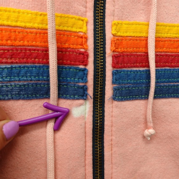 Aviator Nation Hoodie Womens XS Pink Crop 5 Stripe Rainbow Logo Fleece USA Made - Picture 8 of 15